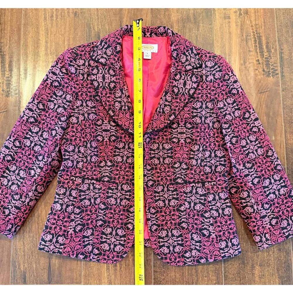 Talbots Blazer Jacket Size 2P Petite Pink Black Patterned 100% Cotton Lined - Picture 2 of 8